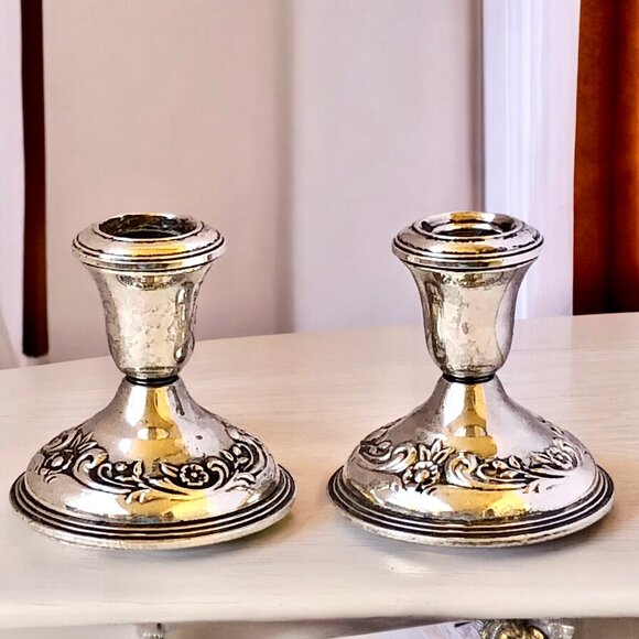 Reed & Barton Sterling Silver Candlestick Candle Holders Pair Weighted SAVANNAH - Picture 5 of 13
